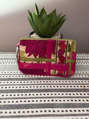 Vera Bradley Pink and Green Floral Patchwork Bangle Wristlet
